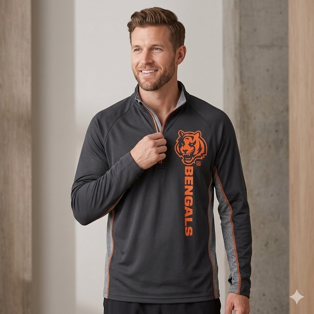 NFL Cincinnati Bengals Mens Size Large 1/4 Zip Pullover Performance Shirt Black